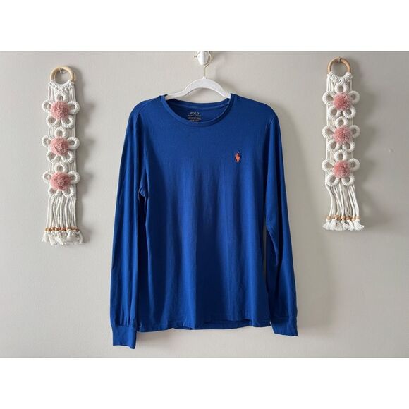 Polo Ralph Lauren Long Sleeve Tee Size Medium Slim Fit Blue 100% Cotton - Picture 1 of 8